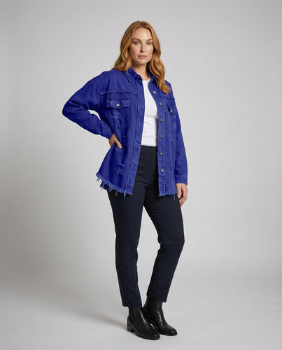 Damen Jeans-Hemdjacke Weit Riss Fransen