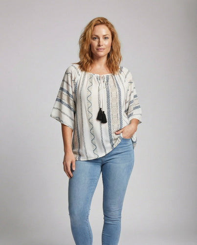 Damen Boho-Tunika Weit Quasten Ethno-Print