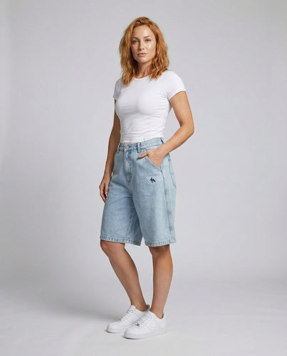 Damen Denim-Bermudashorts Weit Elastisch