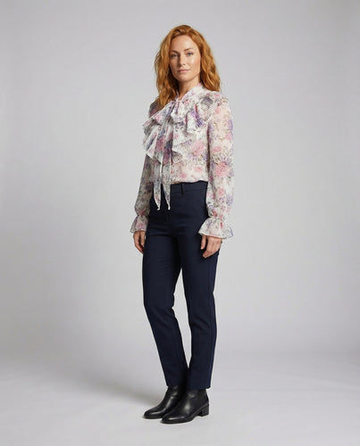 Damen Chiffonbluse Zart Schleifenkragen Plissee