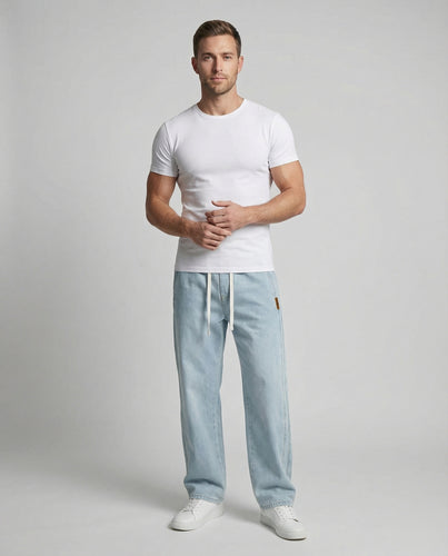 Herren Baggy-Denimhose Lässig Tunnelzug