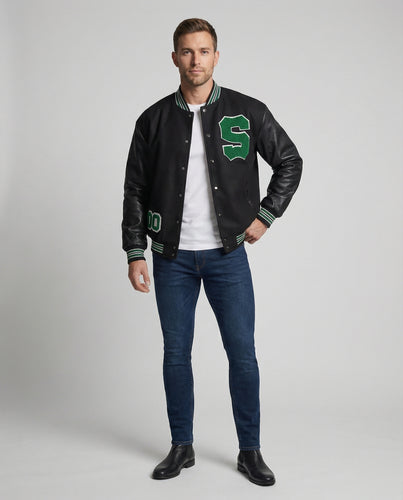 Unisex Collegejacke Wollmix Kunstleder Chenille