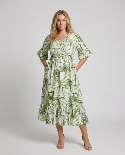 Damen Empire Maxikleid mit Volantärmeln