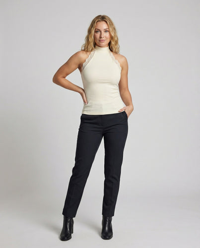 Damen Spitzen Halterbluse mit Stehkragen
