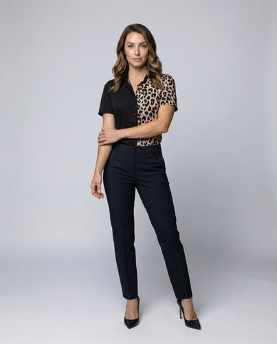 Damen Marmorprint Hemdbluse mit Reverskragen