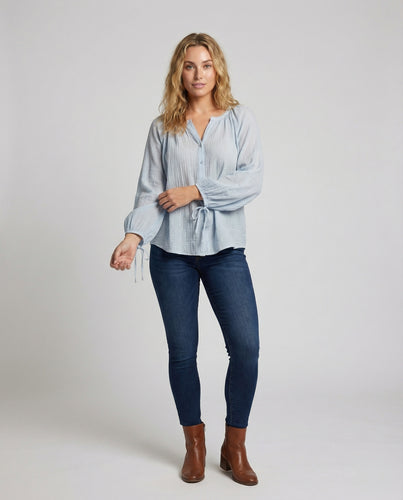 Damen Crinkle Bluse mit Ballonärmeln