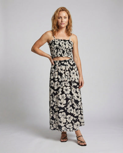 Damen Maxirock-Set mit Smok-Crop-Top