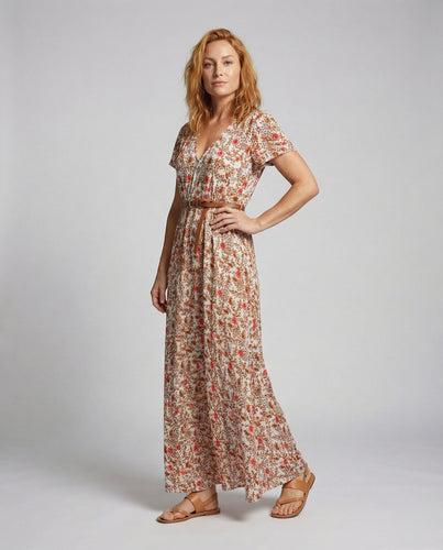 Damen Paisley Maxikleid mit V-Ausschnitt