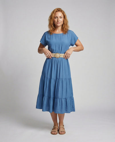 Damen Stufen Midikleid mit Kimonoärmeln