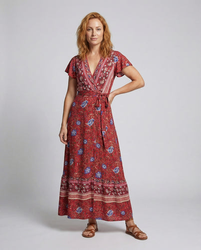 Damen Wickel Maxikleid mit Bordüre