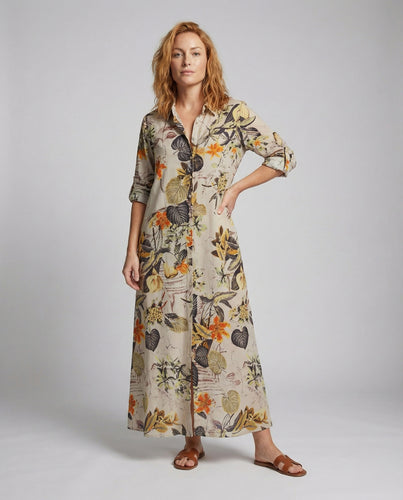 Damen Florales Hemd-Maxikleid mit Taschen
