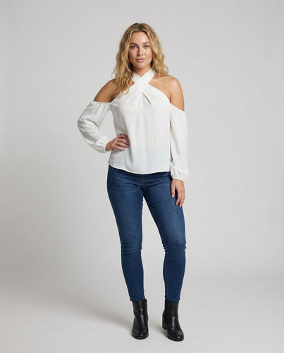 Damen Chiffon-Optik Ballonärmel Haltertop