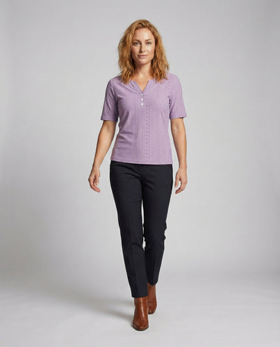 Damen Lochstickerei V-Ausschnitt Henleybluse