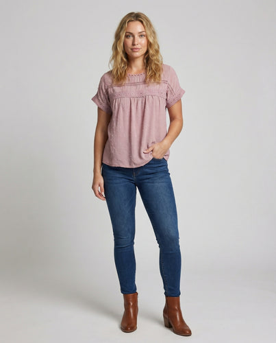 Damen Boho Lochstruktur Spitzenbluse