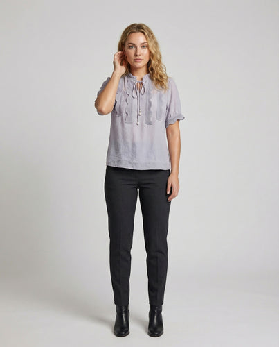 Damen Volantkragen Kurzbluse mit Perlen