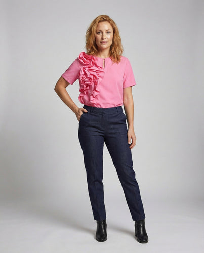 Damen Rosen-Applikation Volant Kurzbluse
