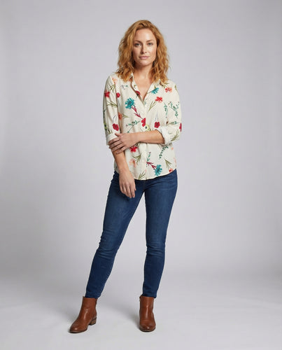 Damen Aquarell-Floral Aquarell Hemdbluse