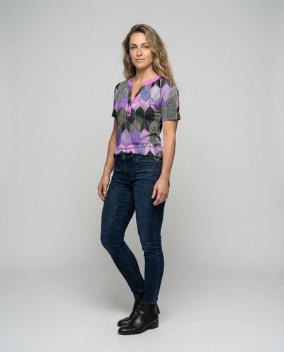 Damen Sechseck-Muster Henley Jerseyshirt