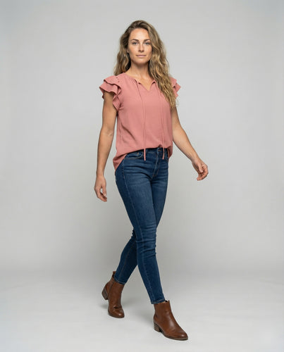 Damen Stufen-Schulter V-Schlitz Sommertop