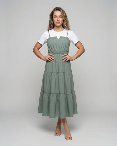 Damen Spaghettiträger Stufen-Latzmidikleid