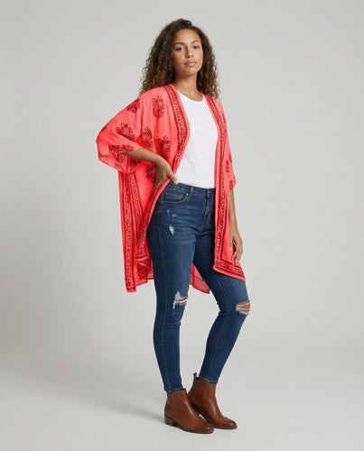 Damen Grafischer Bordürenprint Strandkimono