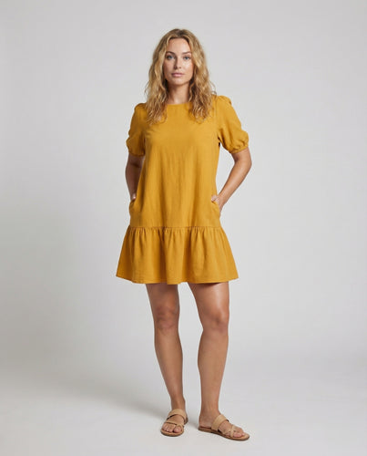 Damen Tunika-Look Stufenkleid mit Puffärmeln