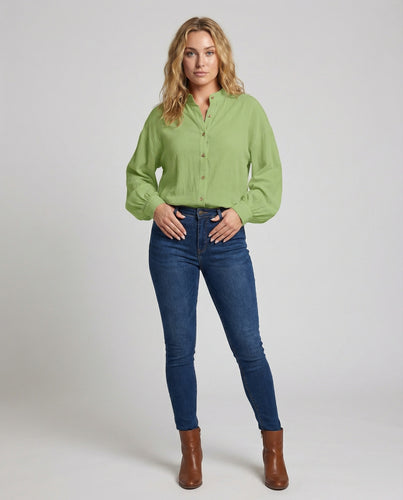 Damen Baumwollgaze Stehkragen Hemdbluse