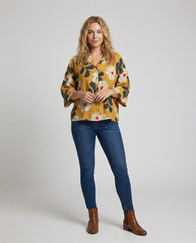 Damen Florale Ellenbogenärmel Viskosebluse