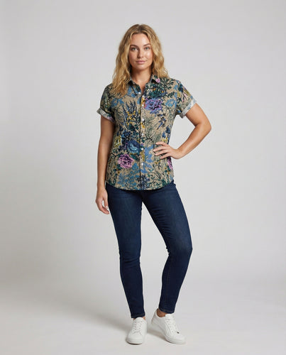 Damen Florale Reverskragen Hemdbluse