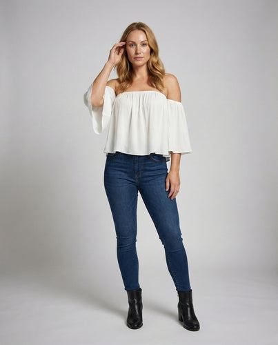 Damen Chiffon Trompetenärmel Bardot-Top