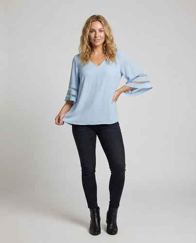 Damen Volantärmel V-Ausschnitt Bluse