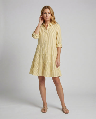 Damen Stufenvolant Hemd-Look Kleid