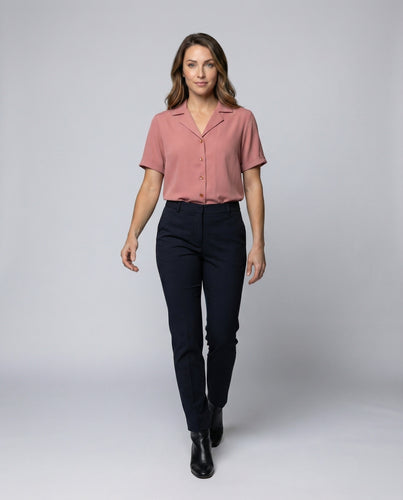 Damen Minimalistische Reverskragen Kurzarm-Hemdbluse