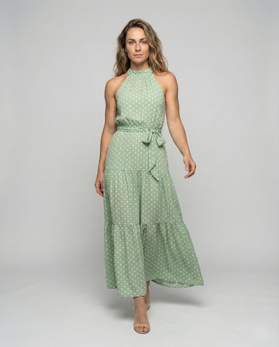 Damen Neckholder Volant-Maxikleid