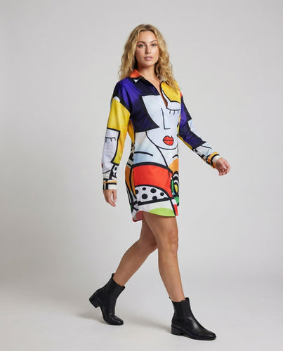 Damen Pop-Art Oversize Hemdkleid