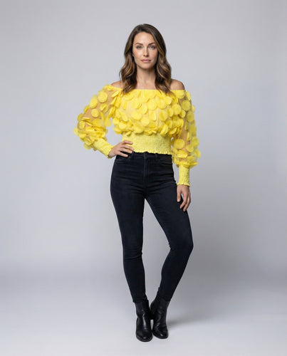 Damen Organza 3D-Blüten Crop-Top