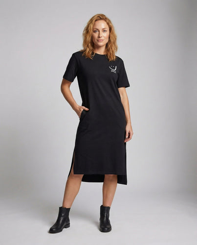 Damen Smiley-Print T-Shirt-Midikleid