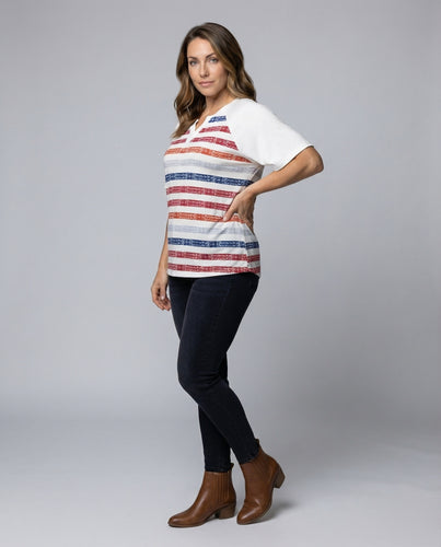 Damen Gestreiftes V-Schlitz Kimonotop