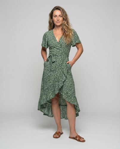 Damen Hoch-Tief-Saum Wickel-Midikleid