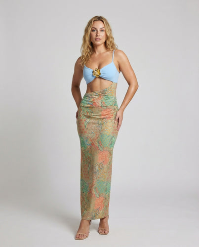 Damen Wickel-Maxirock Bandeau-Set