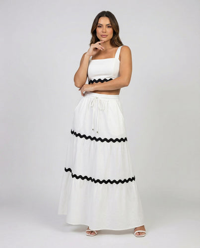 Damen Borten-Maxirock Crop-Top-Set