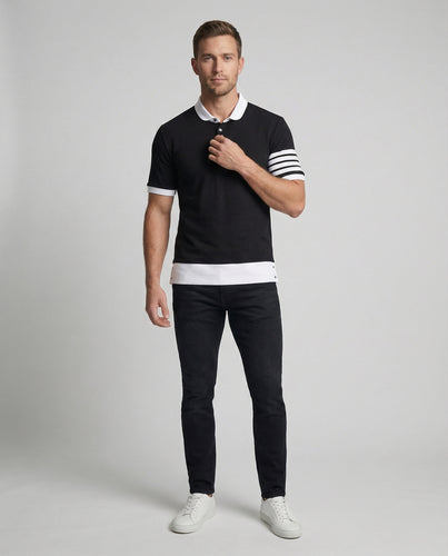 Herren Kontrastkragen Polo-Kurzarmshirt