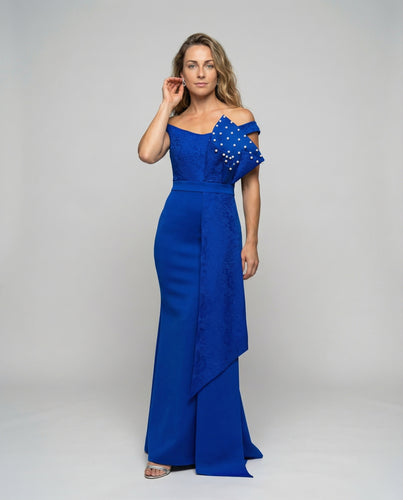 Damen nan asymmetrisches Ein-Schulter-Meerjungfrauen-Abendkleid mit Spitzenpaneel und Perlenapplikation EB