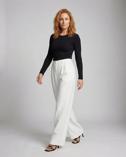Damen nan Bundfaltenhose im weiten Palazzo-Schnitt mit hoher Taille und Bügelfalte EB