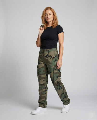Damen nan Cargo-Hose mit hoher Taille legerer Passform und praktischen Beintaschen EB
