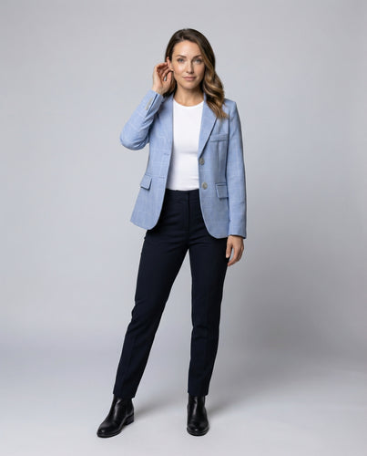 Damen nan eleganter Kurzblazer mit Zweiknopf-Front, abgerundetem Saum und leichtem Schulterpolster EB