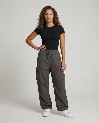 Damen nan extraweite utilitarische Cargo-Hose mit hohem Komfortbund Kordelzug und großen Klappentaschen EB