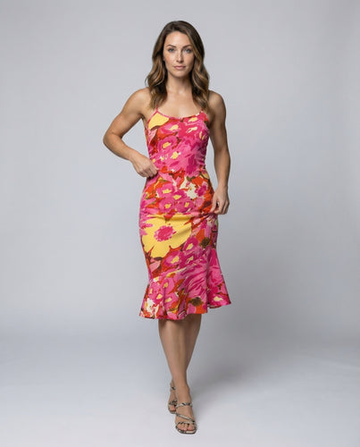 Damen nan figurbetontes Spaghettiträger-Midikleid im Slipdress‑Stil mit Bias‑Schnitt und fließender Satinoptik EB
