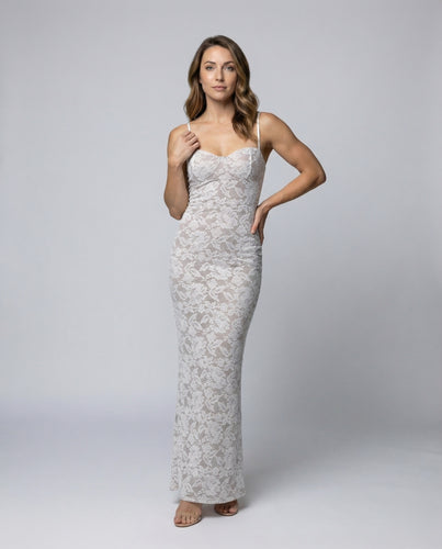 Damen nan figurbetontes Spitzen-Mermaid-Abendkleid mit herzförmigem Ausschnitt und verstellbaren Spaghettiträgern EB