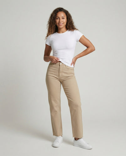 Damen nan hochgeschnittene Baumwollhose im geraden Weitbein‑Schnitt mit Fünf‑Taschen‑Design und komfortablem Bund EB